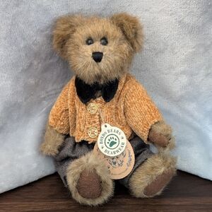Boyds Bears "Adam H. Bear" Teddy Bear with Orange Sweater and Black Collar